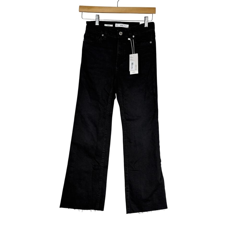 MNG Sienna Black High Waist Cropped Flare Jeans 36 NWT